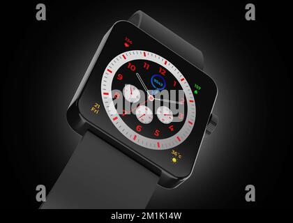 Detaillierter Smart Watch Fitness Tracker mit Krone – 3D-Rendering mit Illustration Stockfoto