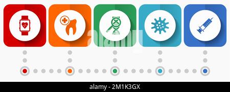 Vektorsymbole im Gesundheitswesen, flache Web-Buttons-Sammlung für Medizin und Krankenhaus, Infografik-Vorlage für Geschäftskonzept Stock Vektor