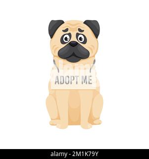 Adoption mich, Hundetier mit Kragen, Tierheim und Adoptionszentrum Vektorsymbol. Süßer lustiger Hund mit Adoption Me Anhänger am Kragen für verlorene, verlassene und obdachlose Hunde Adoptionshaus Stock Vektor