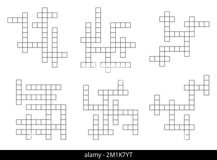 Kreuzworträtsel-Gitter oder Vektorvorlage für Wortspuzzle. Leeres Kreuzworträtsel, Kreuzworträtsel oder Arbeitsblätter für Wortfragen mit schwarzen und weißen Quadraten, Zeitungsrätseln oder Denkanstößen Stock Vektor