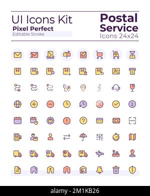 Postdienst Pixel Perfect RGB-Farb-ui-Symbolsatz Stock Vektor