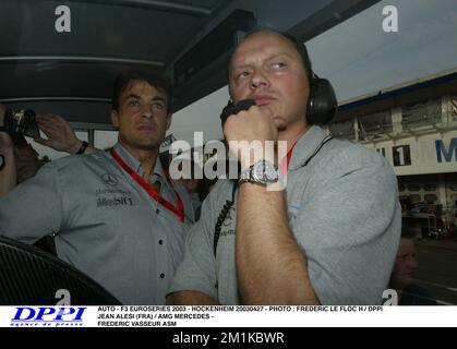 AUTO - F3 EUROSERIES 2003 - HOCKENHEIM 20030427 - FOTO : FREDERIC LE FLOC H / DPPI JEAN ALESI (FRA) / AMG MERCEDES - DTM FREDERIC VASSEUR ASM F3 PORTRAIT AMBIANCE Stockfoto