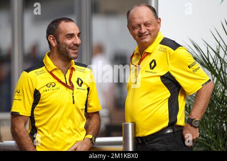 ABITEBOUL Cyril (fr) Renault Sport Managing Director Ambiance Portrait VASSEUR Frederic (fra) Racing Director Renault Sport Racing F1 Team Ambiance Portrait während der Formel-1-Weltmeisterschaft 2016, United States of America Grand Prix vom 21. Bis 23. oktober in Austin, Texas, USA - Photo Frederic Le Floch / DPPI. Stockfoto