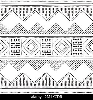 Glockenbecher – prähistorisches, nahtloses Vektormuster im Töpferstil, einzigartiges Design mit Punkten und unebenen Linien Stock Vektor