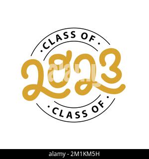 Absolvent 2023. Klasse von 2023. Beschriftung Logo-Stempel. Design-Jahrbuch für Hochschulabsolventen. Vektordarstellung. Stock Vektor