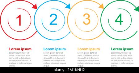 Ein dünner Prozess mit Infografik für Unternehmen mit kreisförmigem Vorlagendesign und 4 Optionen oder Schritten Stock Vektor