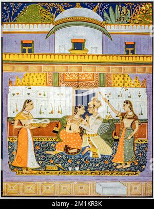 02 18 2012 Rajasthani Miniaturgemälde aus Rajasthan, Indien. Wahrscheinlich Ende des 19.. Jahrhunderts oder Anfang des 20.. Jahrhunderts. Stockfoto