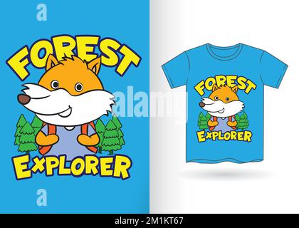 Süßer Cartoon-Fuchs für T-Shirt mit Schablone Stock Vektor