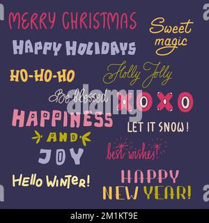 Set aus handgezeichneten Sätzen zu Weihnachten und Neujahr. Stock Vektor