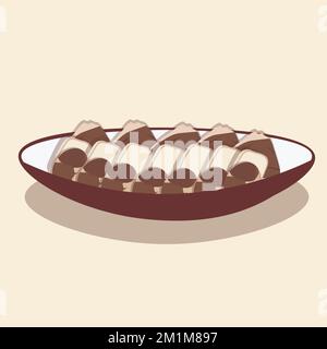 Vektordarstellung der kasachischen nationalen Küche, Fleisch aus Kasy, Rinderzunge und Fettstücke. Stock Vektor