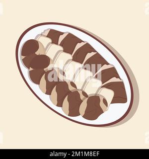 Vektordarstellung der kasachischen nationalen Küche, Fleisch aus Kasy, Rinderzunge und Fettstücke. Stock Vektor