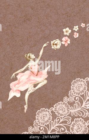 Aquarell tanzende Ballerina mit dunkler Haut. Pink hübsche Ballerina. Handgezeichnete Aquarell-Illustration. Kann für Karten oder Poster verwendet werden. Mit Weiß Stockfoto