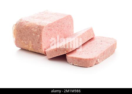 Mittagsfleisch isoliert auf weißem Hintergrund. Stockfoto