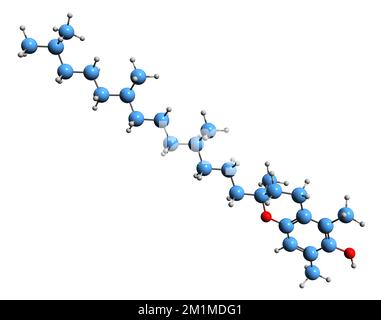 3D-Bild der Sigma-Tocopherol-Skelettformel - molekularchemische Struktur des auf weißem Hintergrund isolierten Vitamin E Stockfoto