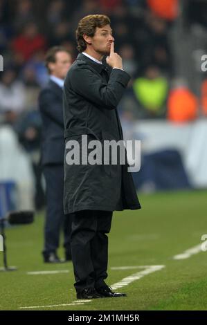 20111101 – GENK, BELGIEN: Chelsea Cheftrainer Andre Villas-Boas, gefilmt während des vierten Spiels der Champions League-Gruppenbühne, in der Gruppe E, zwischen KRC Genk und dem FC Chelsea, Dienstag, den 01. November 2011, in Genk, Belgien. BELGA FOTO YORICK JANSENS Stockfoto