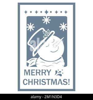 Festliche 3D-Postkarte im Stil von Papercut, mit einem Weihnachtsschneemann, Vektorbild. Stock Vektor
