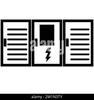 Symbol für das Energiespeichersystem des Akkus auf weißem Hintergrund. Schild zur Energiespeicherung des Lithium-Ionen-Akkus. Symbol für das Grid-Backup-System. Flacher Stil. Stockfoto