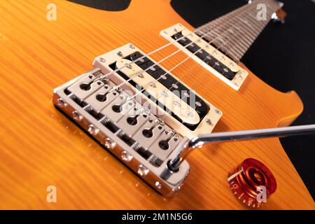 Vaduz, Liechtenstein, 27. Januar 2022 PRS SE Santana E-Gitarre in der Farbe Gelb Produktfoto Stockfoto