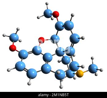 3D-Bild der Thebain-Skelettformel - molekularchemische Struktur von auf weißem Hintergrund isoliertem Paramorphin Stockfoto