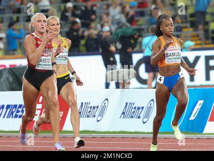 KARSTOFT Ida von Danemark, SCHWAB Corinna aus Deutschland und SAMUEL Jamile aus den Niederlanden HALBFINALE 200m DER FRAUEN 1 bei der Europameisterschaft der Leichtathletik 2022 am 18. August 2022 in München - Photo Laurent Lairys / DPPI Stockfoto