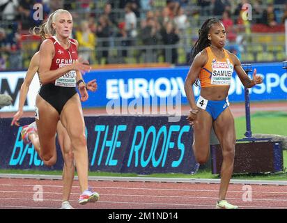 KARSTOFT Ida von Danemark und SAMUEL Jamile von der niederländischen FRAUENLIGA 200m. HALBFINALE 1 während der europäischen Leichtathletikmeisterschaft 2022 am 18. August 2022 in München – Photo Laurent Lairys / DPPI Stockfoto