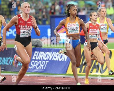 KARSTOFT Ida von Danemark , SAMUEL Jamile von den Niederlanden , POINTET Léonie und LILJA Lisa von Schweden HALBFINALE 200m DER FRAUEN 1 während der Europameisterschaft der Leichtathletik 2022 am 18. August 2022 in München - Photo Laurent Lairys / DPPI Stockfoto