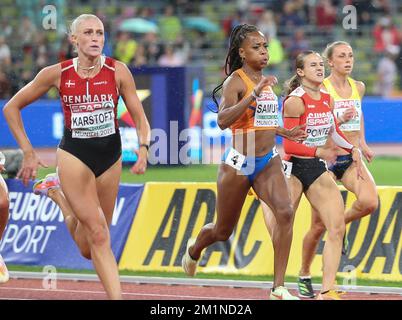 KARSTOFT Ida von Danemark , SAMUEL Jamile von den Niederlanden , POINTET Léonie und LILJA Lisa von Schweden HALBFINALE 200m DER FRAUEN 1 während der Europameisterschaft der Leichtathletik 2022 am 18. August 2022 in München - Photo Laurent Lairys / DPPI Stockfoto