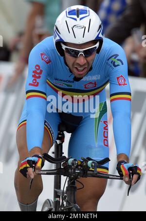 20120919 - VALKENBURG, NIEDERLANDE: Belgischer Thomas de Gendt in Aktion beim individuellen Elitetest der Männer, 45,7km von Heerlen nach Valkenburg, bei der UCI Road World Cycling Championships, Mittwoch, den 19. September 2012 in Valkenburg, Niederlande. BELGA FOTO DIRK WAEM Stockfoto