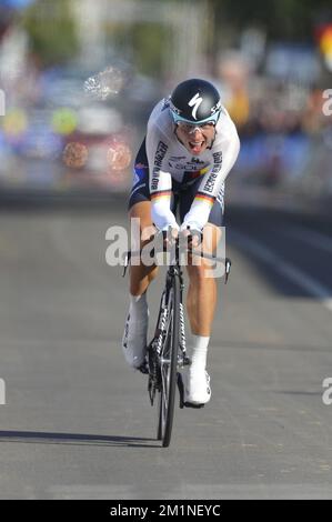 20120919 - VALKENBURG, NIEDERLANDE: Deutscher Tony Martin in Aktion während des individuellen Elitetests der Männer, 45,7km von Heerlen nach Valkenburg, bei der UCI Road World Cycling Championships, Mittwoch, den 19. September 2012 in Valkenburg, Niederlande. BELGA FOTO DIRK WAEM Stockfoto