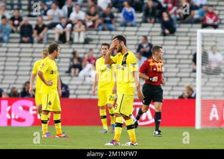 20120920 – BORDEAUX, FRANKREICH: Victor Vazquez Solsona des Vereins reagiert auf der ersten Etappe des ersten Spiels der Europa League zwischen dem belgischen Fußballteam Club Brügge und dem französischen Team FC Girondins de Bordeaux, Donnerstag, den 20. September 2012 in Bordeaux, Frankreich. BELGA FOTO BRUNO FAHY Stockfoto