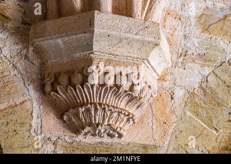 Romanische Kapellen im mittelalterlichen Kapitelhaus des Klosters der Heiligen Maria von Carracedo, Spanien Stockfoto