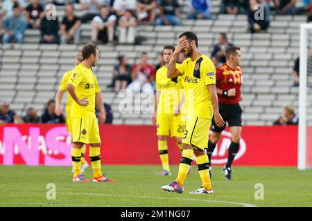 20120920 – BORDEAUX, FRANKREICH: Victor Vazquez Solsona des Vereins reagiert auf der ersten Etappe des ersten Spiels der Europa League zwischen dem belgischen Fußballteam Club Brügge und dem französischen Team FC Girondins de Bordeaux, Donnerstag, den 20. September 2012 in Bordeaux, Frankreich. BELGA FOTO BRUNO FAHY Stockfoto