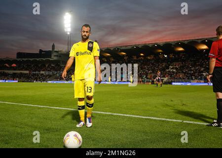 20120920 – BORDEAUX, FRANKREICH: Victor Vazquez Solsona des Vereins reagiert auf der ersten Etappe des ersten Spiels der Europa League zwischen dem belgischen Fußballteam Club Brügge und dem französischen Team FC Girondins de Bordeaux, Donnerstag, den 20. September 2012 in Bordeaux, Frankreich. BELGA FOTO BRUNO FAHY Stockfoto