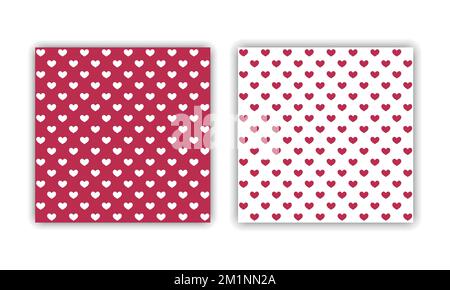 Vektor für romantische Muster gesetzt. Kachelhintergründe für Valentinstag, Hochzeit, Datum. Süße Herzen, nahtloses Muster. Liebessymbole. Viva Magenta und w Stock Vektor
