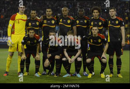 20121012 – BELGRAD, SERBIEN: Belgische Mannschaft, Foto während des Qualifikationsspiels zwischen Serbien und den belgischen Red Devils, Freitag, den 12. Oktober 2012 in Belgrad, Republik Serbien. Dies ist das dritte von zehn Qualifikationsspielen für die Fußball-Weltmeisterschaft 2014. BELGA FOTO DIRK WAEM Stockfoto