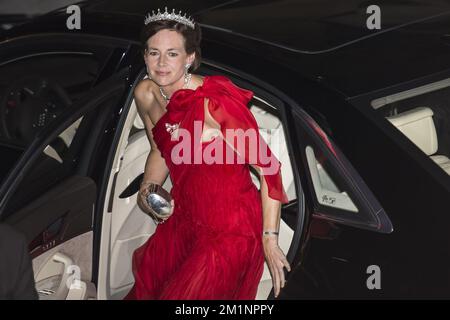 20121019 - LUXEMBURG, LUXEMBURG: Gräfin Diane de Nassau, Ehefrau von Prinz Jean de Luxembourg (Bruder von Großherzog Henri), kommt nach der standesamtlichen Hochzeit von Kronprinz Guillaume von Luxemburg und belgischer Gräfin Stephanie de Lannoy am Freitag, den 19. Oktober 2012, in Luxemburg-Stadt zu einem Galadinner. Die Hochzeitsfeier dauert zwei Tage. BELGA FOTO NICOLAS LAMBERT Stockfoto