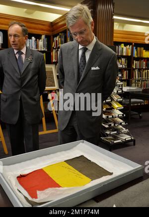 20121128 Uhr - AUCKLAND, NEUSEELAND: Kronprinz Philippe von Belgien, abgebildet bei einem Besuch der Galerie des Museums aus dem 1. Weltkrieg am 12.. Tag einer Wirtschaftsreise nach Australien und Neuseeland, Mittwoch, den 28. November 2012. BELGA FOTO ERIC LALMAND Stockfoto