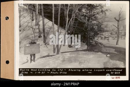 Barre Wool Combining Co Ltd., mit Darstellung, wo Lagune überflog Deich, Barre, Mass., 4. Januar 1935, Wasserwerke, Immobilien, Flüsse, Wassereinzugsgebiete, hygienische Bedingungen Stockfoto