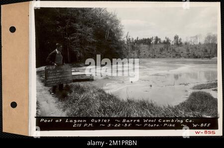 Barre Wool Combining Co., Pool at Lagoon Outlet, Barre, Massachusetts, 2:15 Uhr, Mai 22, 1935, Wasserwerke, Immobilien, Flüsse, Wassereinzugsgebiete, hygienische Bedingungen Stockfoto