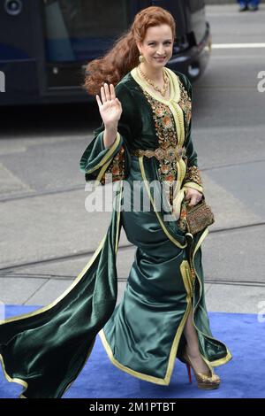 Prinzessin Lalla Salma von Marokko kommt zur Amtseinführung von Prinz Willem Alexander als König, Dienstag, den 30. April 2013, in Amsterdam, Niederlande. Die niederländische Königin Beatrix, die die Niederlande 33 Jahre lang regierte, gab am 28. Januar 2013 ihre Abdankung vom Thron zugunsten ihres Sohnes, Prinz Willem-Alexander, bekannt. Stockfoto