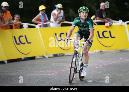 Französischer Thomas Voeckler von Team Europcar, dargestellt in der achten Etappe des Radrennens Tour de France 100., 194km von Castres bis AX 3 Domaines, Frankreich, am Samstag, den 06. Juli 2013. Stockfoto