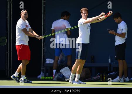 British Andy Murray wurde während eines Trainings vor dem US Open Grand Slam Tennis Turnier in Flushing Meadows, New York City, USA, am Samstag, den 24. August 2013, fotografiert. Die US Open beginnen am 26. August 2013. BELGA FOTO YORICK JANSENS Stockfoto