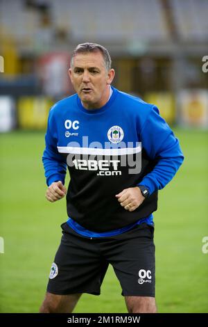 Der Cheftrainer von Wigan, Owen Coyle, wurde während eines Trainings des englischen Junges Wigan Athletic F.C. im Brügge-Stadion am Mittwoch, den 18. September 2013, fotografiert. Am Donnerstag spielt Wigan am ersten Tag der Gruppenphase des Europa-League-Turniers gegen Zulte Waregem in der Gruppe D. BELGA FOTO KURT DESPLENTER Stockfoto