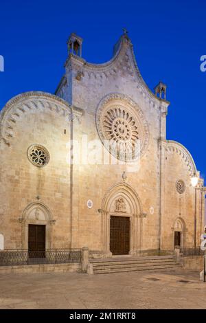 Cattedrale Santa Maria Assunta Kathedrale, beleuchtet am Abend, Ostuni, Provinz Brindisi, Apulien, Italien, Europa Stockfoto