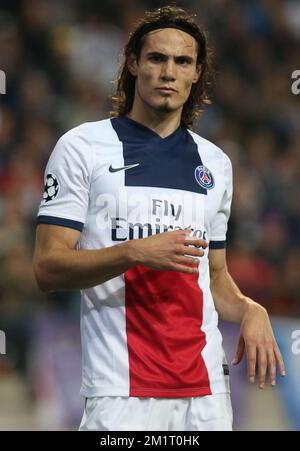 20131023 Uhr – BRÜSSEL, BELGIEN: Edinson Cavani von PSG, abgebildet in einem Fußballspiel zwischen der belgischen Mannschaft RSC Anderlecht und der französischen Mannschaft PSG (Paris Saint-Germain), dem dritten Spiel in Gruppe C der Champions League Group, Mittwoch, den 23. Oktober 2013 in Brüssel. BELGA PHOTO VIRGINIE LEFOUR Stockfoto