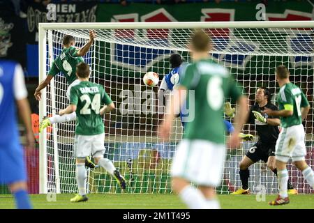 20131107 - WIEN, ÖSTERREICH: Wiens Terrence Boyd erzielt 2-1 Tor im Spiel zwischen der österreichischen Mannschaft Rapid Wien und dem belgischen RC Genk, viertes Spiel in der Europa-League-Gruppenbühne in Gruppe G, Donnerstag, 07. November 2013, im Ernst-Happel-Stadion in Wien, Österreich. BELGA FOTO YORICK JANSENS Stockfoto