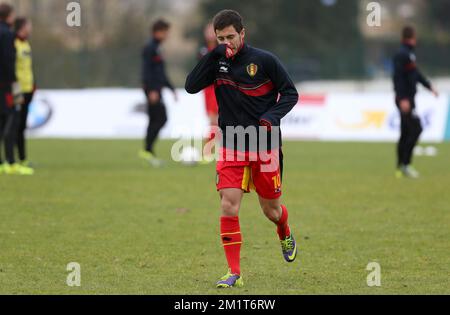 20131115 – BRÜSSEL, BELGIEN: Belgisches Eden Hazard, das am Freitag, den 15. November 2013, in einer Trainingssitzung der belgischen Fußballnationalmannschaft Red Devils in Brüssel gezeigt wurde. Gestern spielten sie Kolumbien und am 19.. November spielen sie Japan in Freundschaftsspielen. BELGA PHOTO VIRGINIE LEFOUR Stockfoto