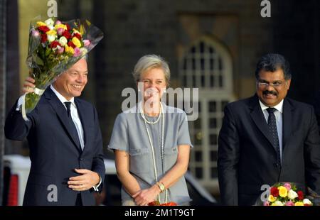 20131127 – MUMBAI, INDIEN: Vizepräsident und Außenminister Didier Reynders, Prinzessin Astrid von Belgien und THIRU Vasan, Schiffsminister, die während der Eröffnungszeremonie der Ausstellung Flämische Meisterwerke aus Antwerpen im Chhatrapati Shivaji Maharaj Vastu Shangrahalaya (ehemals Prinz von Wales, Indien) in Mumbai fotografiert wurden Mittwoch, 27. November 2013, am dritten Tag einer Wirtschaftsmission der belgischen Prinzessin Astrid nach Indien. BELGA FOTO ERIC LALMAND Stockfoto