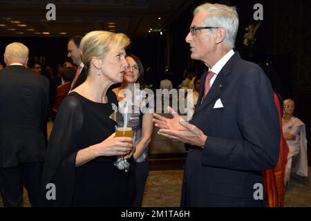 20131128 Uhr - CHENNAI, INDIEN: Prinzessin Astrid von Belgien, abgebildet während des offiziellen belgischen Empfangs in Chennai, Indien, Donnerstag, den 28. November 2013, am fünften Tag einer Wirtschaftsmission der belgischen Prinzessin Astrid nach Indien. BELGA FOTO ERIC LALMAND Stockfoto