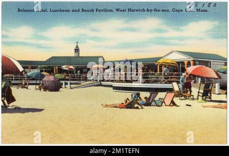 Belmont Hotel, Mittagessen und Strandpavillon, West Harwich-by-the-Sea, Cape Cod, Mass. , Badehäuser, Strände, Tichnor Brothers Collection, Postkarten der Vereinigten Staaten Stockfoto